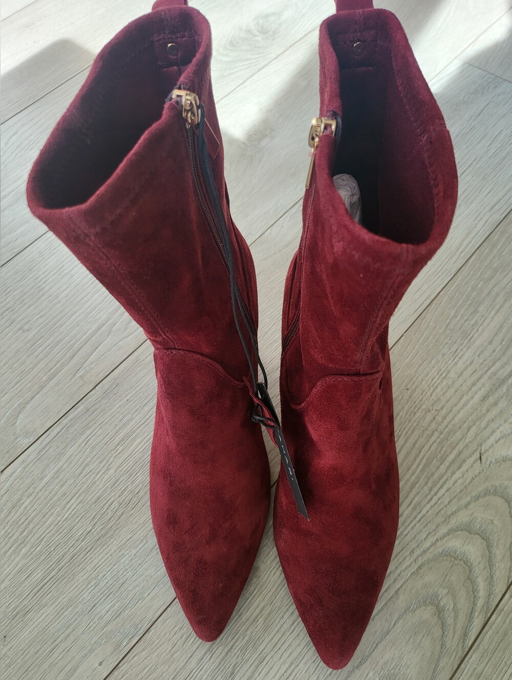 Tahari Burgundy Suede Pointed Toe Ankle Booties